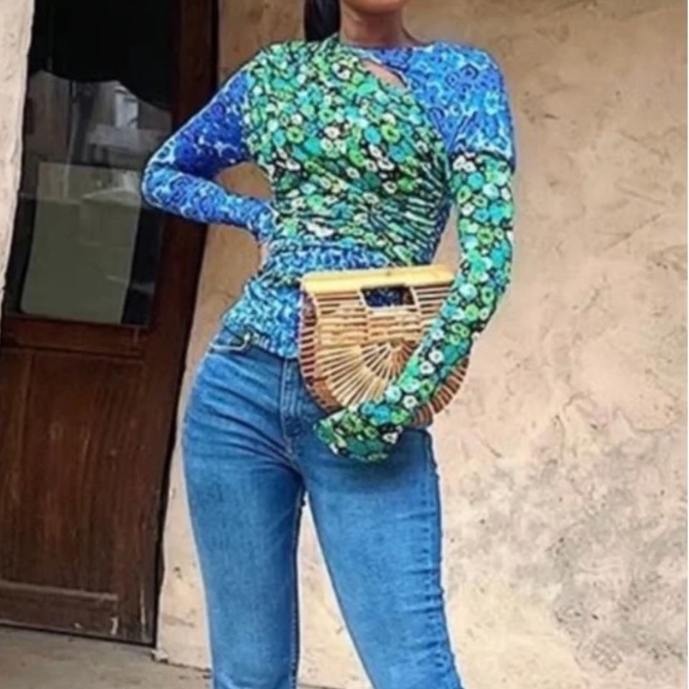 Zara | Blogger Favorite Draped Ruched Floral Cut Out Top Artsy Art to Wear Y2K